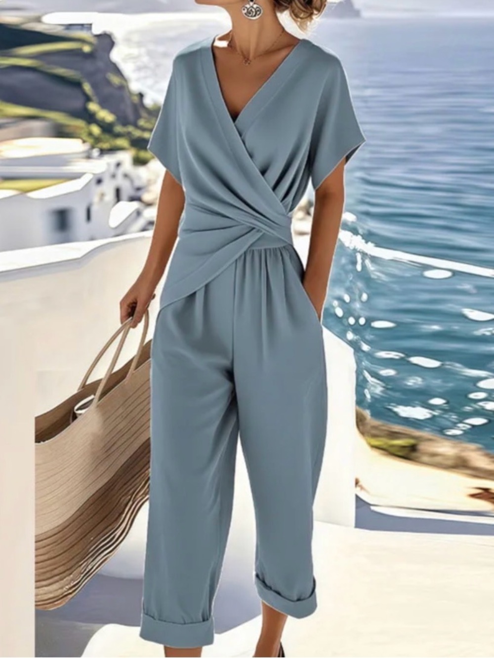NELSON & PARKER COLLEEN ELEGANT TWO-PIECE SET Large Light Blue Twist-Front Set - Picture 1 of 13